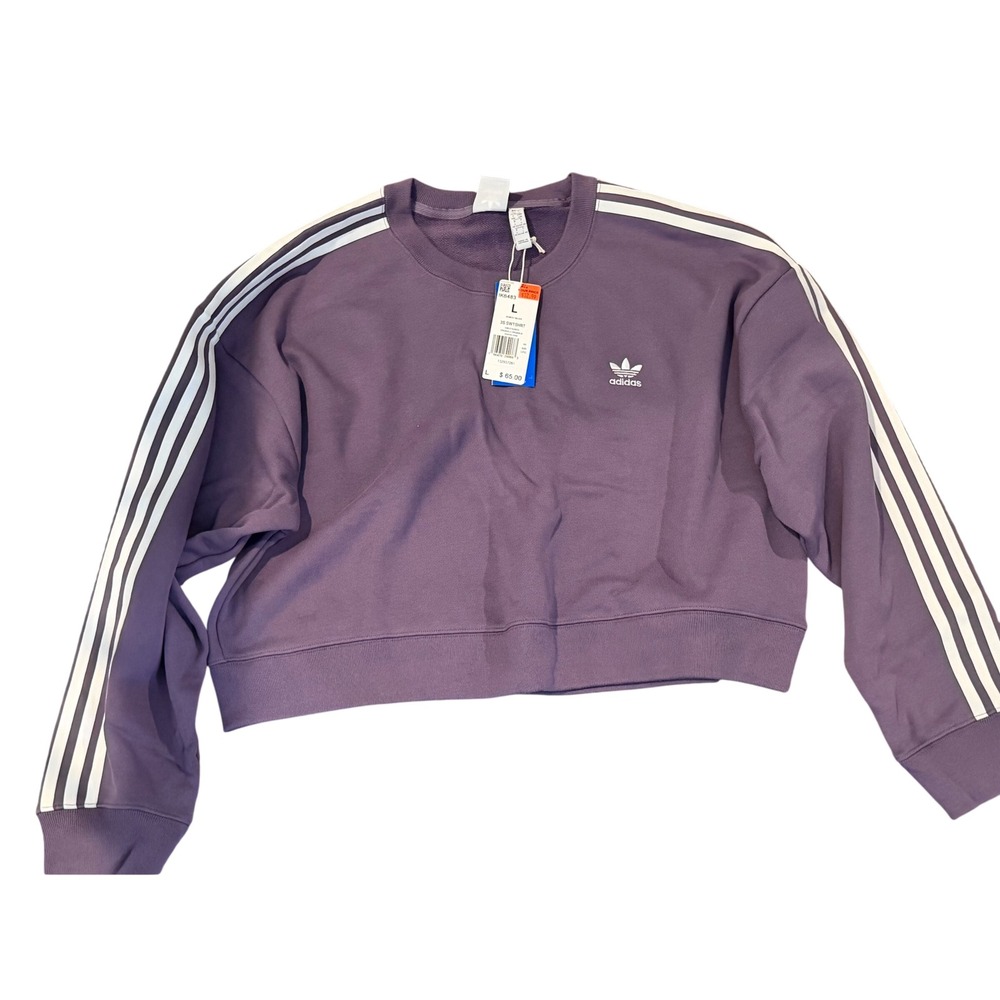 adidas Originals Womens 3S Sweatshirt Shadow Violet Purple 3-Stripes L NWT